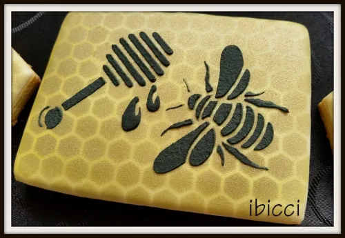 Example - large honeycomb with stencilled bee and honeystick